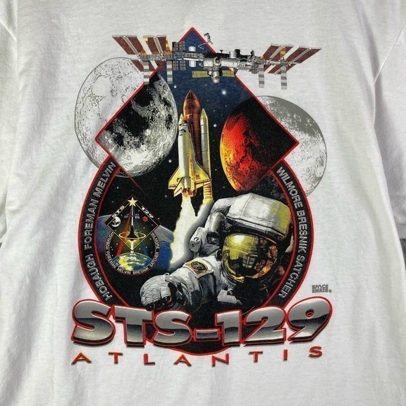 NASA STS-129 Atlantis Space Shuttle Shirt Collared Mens Size Large Graphic White - Picture 2 of 9